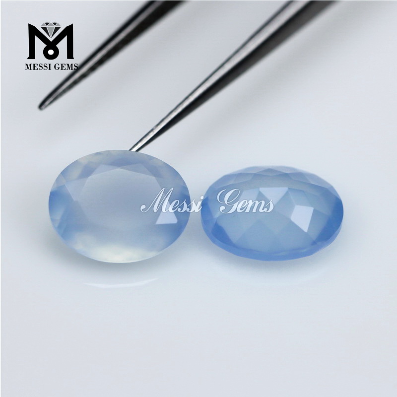 Perline di agata sfaccettata all'ingrosso ovale 8x10mm pietra di agata calcedonio blu