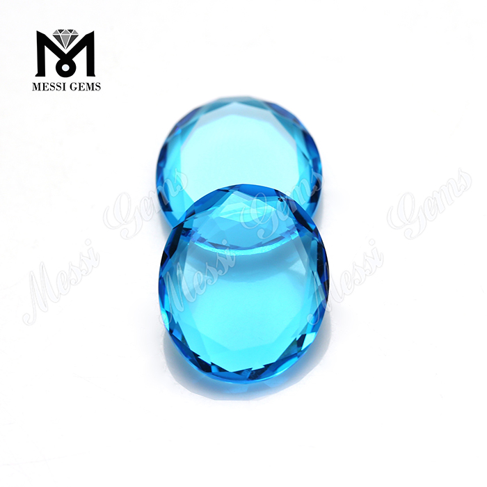 Pietra di vetro ovale con taglio a finestra grande blu acqua