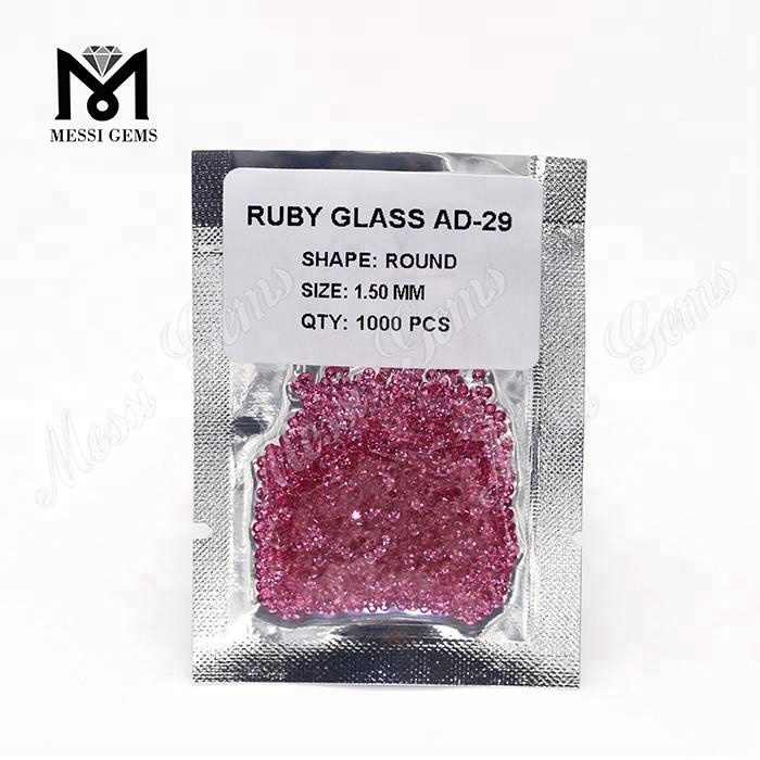 Prezzo economico di fabbrica Pietra di vetro color rubino tonda da 1,5 mm