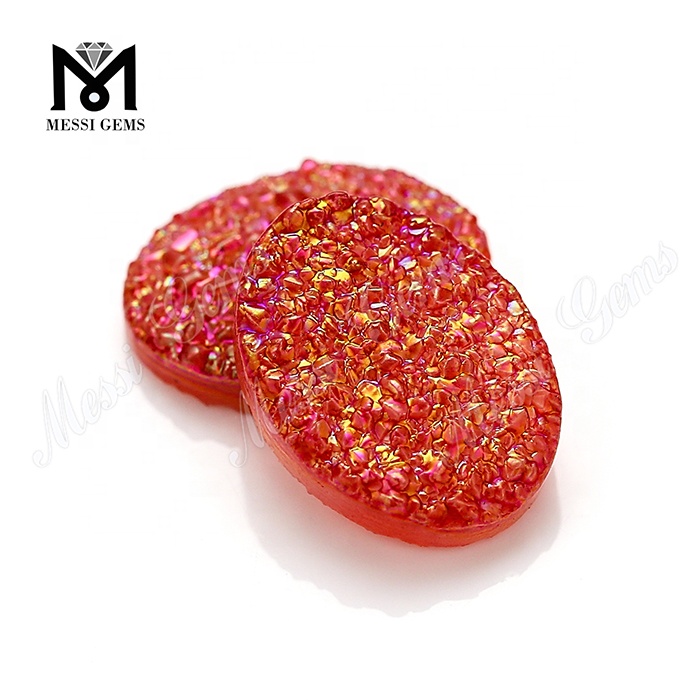 Prezzo di fabbrica Colore rosso Forma ovale Pietra cabochon di agata druzy naturale
