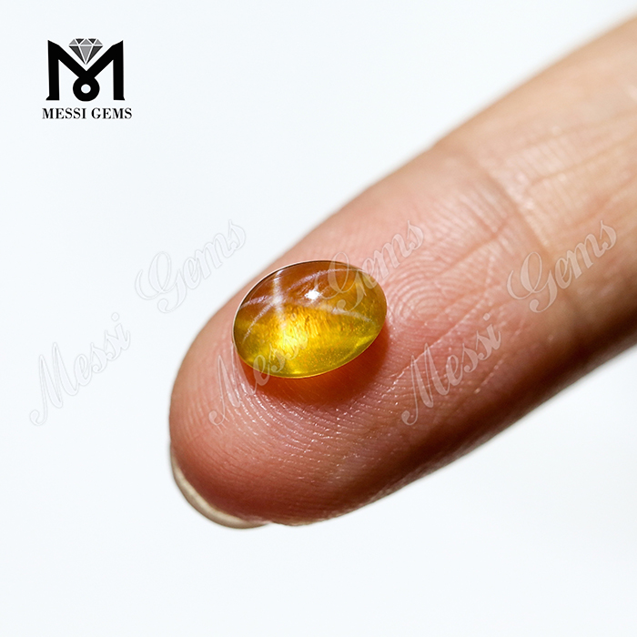 Lab Created Sapphire Ovale Cabochon 7x9mm Yellow Star Sapphire