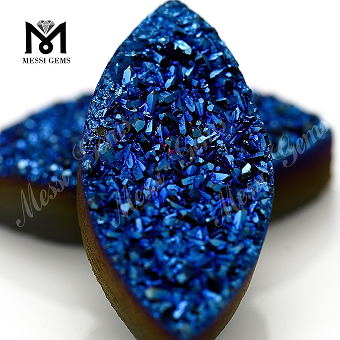 Commercio all'ingrosso druzy cabochon taglio marquise agata blu druzy per anello