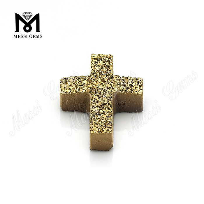 Perle di agata druzy di alta qualità Pietra druzy a croce in oro 24k