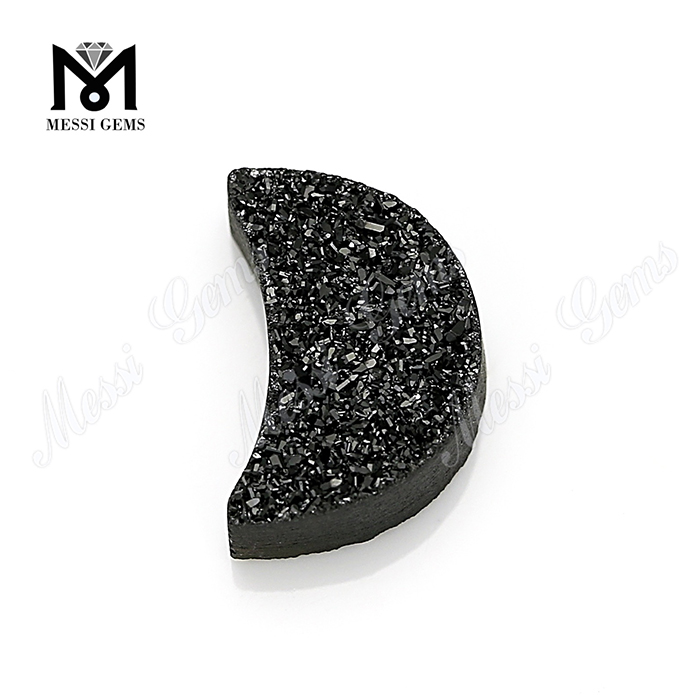 Agata druzy nera a forma di luna di pietra naturale di fabbrica per anello
