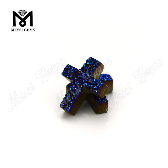 pietra druzy agata blu naturale a forma di croce all\'ingrosso dalla Cina
