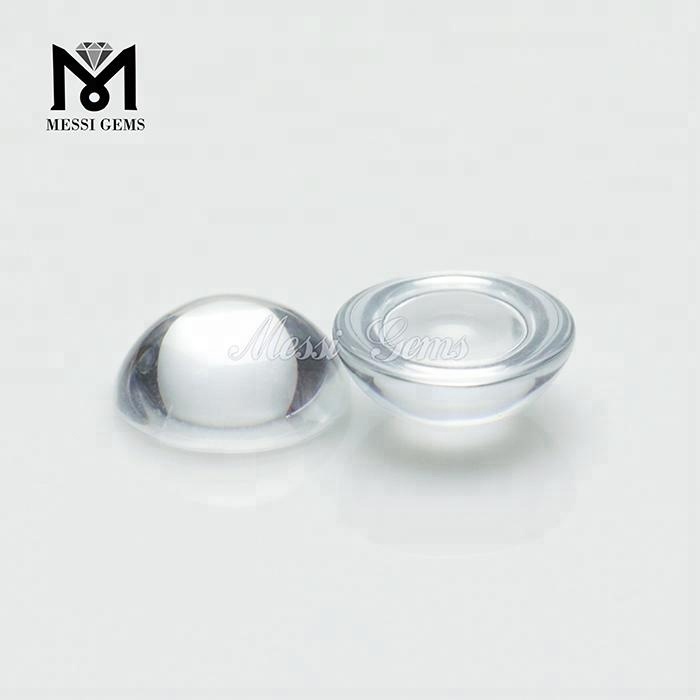 Pietra preziosa sciolta rotonda da 9 mm con cabochon in vetro bianco trasparente