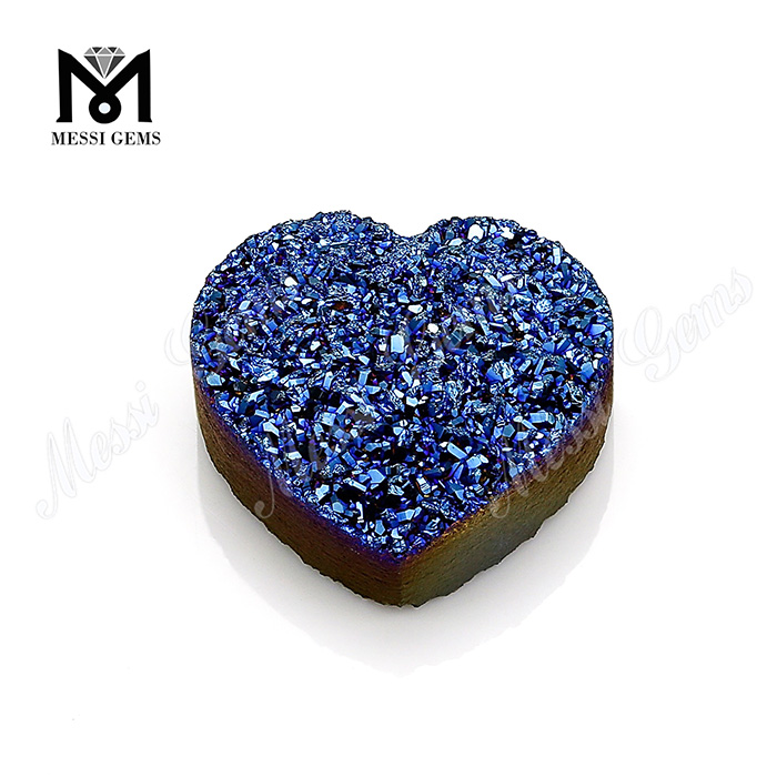 Pietra d\'agata druzy blu naturale a forma di cuore 12x12mm sfusa
