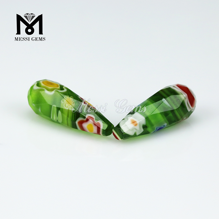 colore verde forma a goccia perla in vetro di Murano frost Millefiorie
