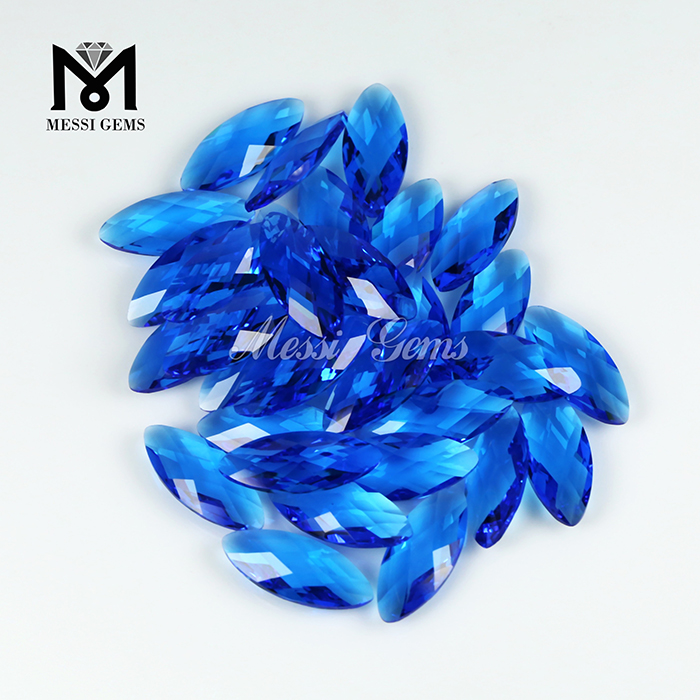 Perle di vetro con topazio blu 8 x 19 mm a doppia briolette con taglio marquise per la creazione di gioielli