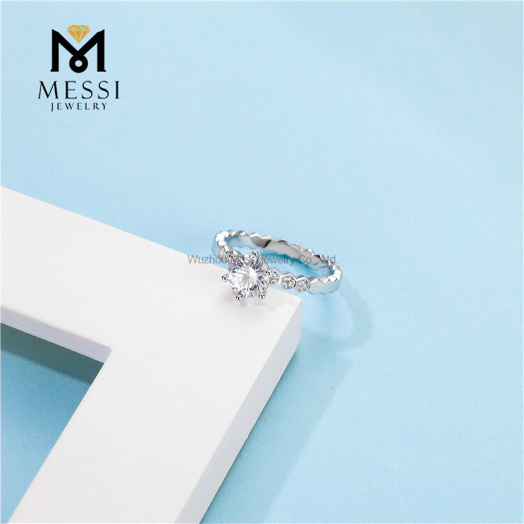anello di fidanzamento con gioielli moissanite DEF in argento sterling 925 di alta qualità 14k placcatura in oro bianco