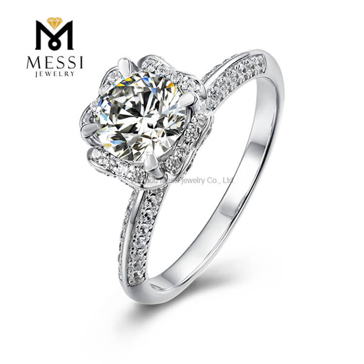 DEF VVS Anello in argento sterling 925 placcato oro 18k con pietra moissanite da 1 ct