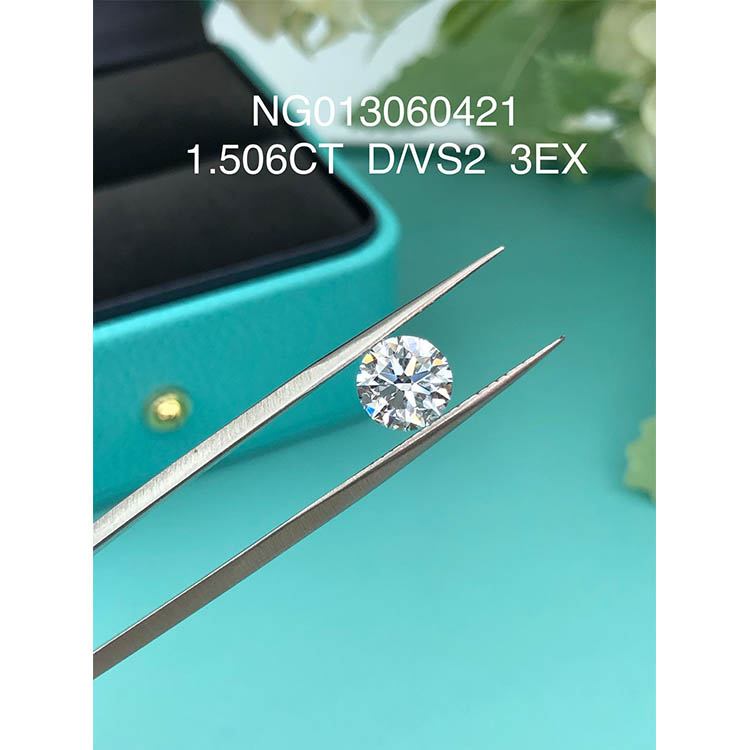 Diamante rotondo bianco coltivato in laboratorio 1.506 ct VS2 D Color