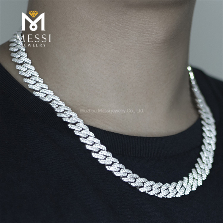 Collana con catena a maglia cubana in argento CZ personalizzata da uomo hip-hop da 22 pollici