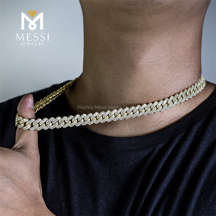 Catena da uomo con catena a maglia cubana in argento sterling 925 con diamante Vvs Moissanite