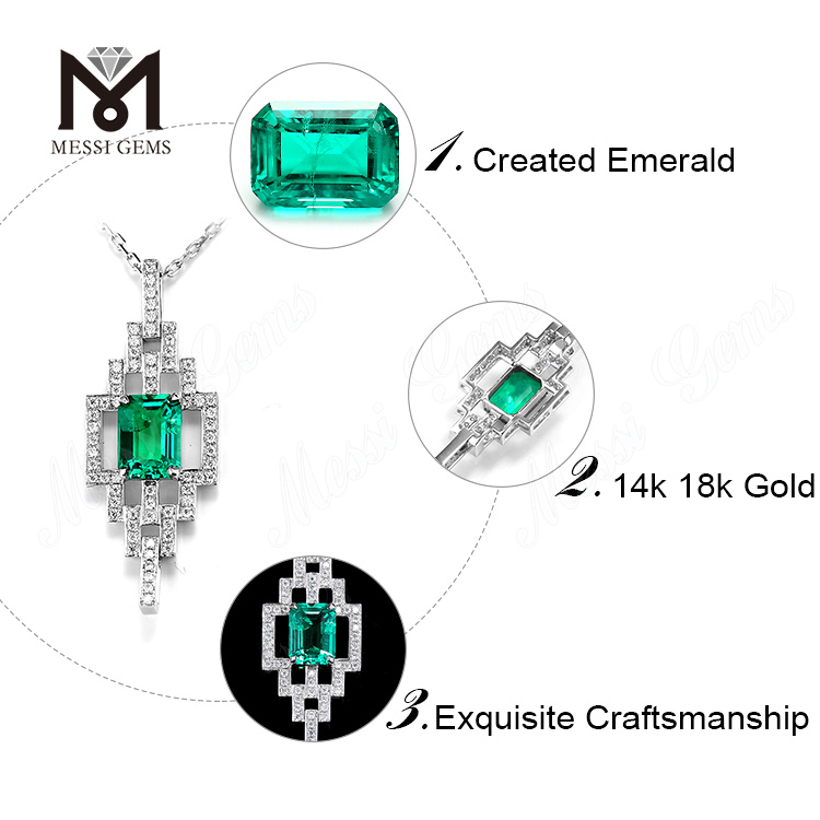 Collana di smeraldi in oro bianco 18 carati 6X8mm 0.6ct creata su misura