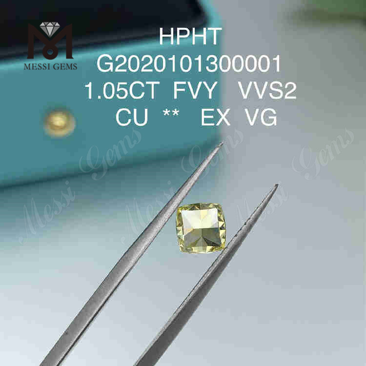 1,05 ct FVY Taglio a cuscino creato in laboratorio con diamanti colorati VVS2