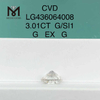 3.01CT G/SI1 diamante rotondo coltivato in laboratorio G EX G