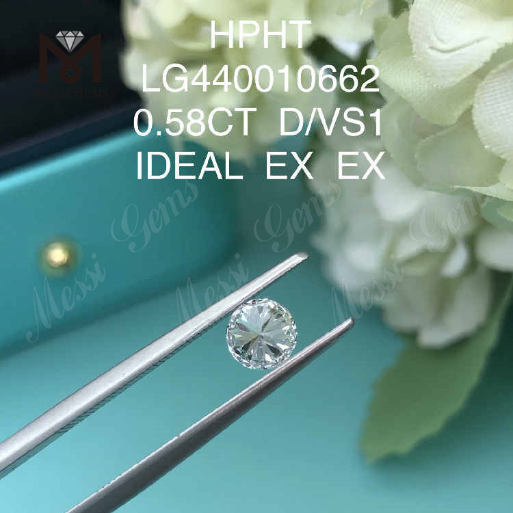 Diamante da laboratorio rotondo D/VS1 da 0,58 carati IDEAL EX EX
