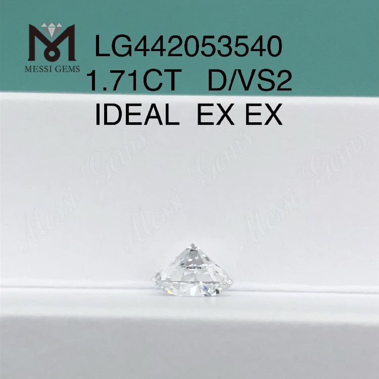 1,71 carati D VS2 IDEAL Diamanti coltivati ​​in laboratorio cinesi a taglio rotondo in vendita