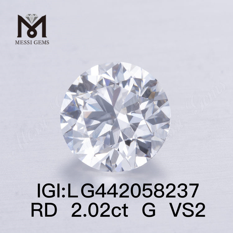 Diamanti coltivati ​​in laboratorio G VS2 da 2,02 ct Diamanti sintetici sciolti a taglio rotondo IGI
