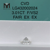 3.01 Carati F/VS2 Round Lab Grown Diamond EX EX Cvd Diamond Wholesale