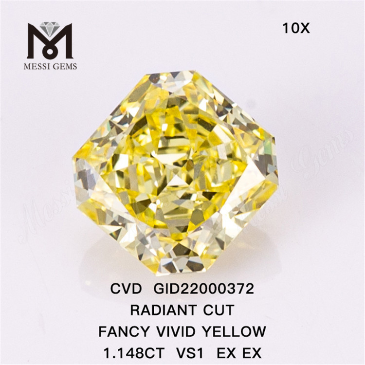 GID22000372 1.148CT CVD RADIANT CUT FANCY VIVID YELLOW VS1 EX EX Diamanti sintetici Prezzo all'ingrosso