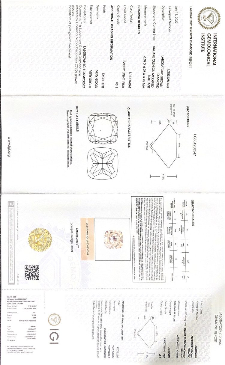 Produttore di diamanti coltivati ​​in laboratorio rosa chiaro fantasia da 1,13 ct 