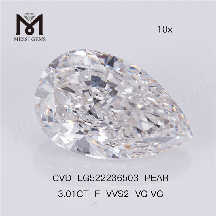 3.01CT F VVS2 VG VG CVD Diamante coltivato in laboratorio a forma di pera 