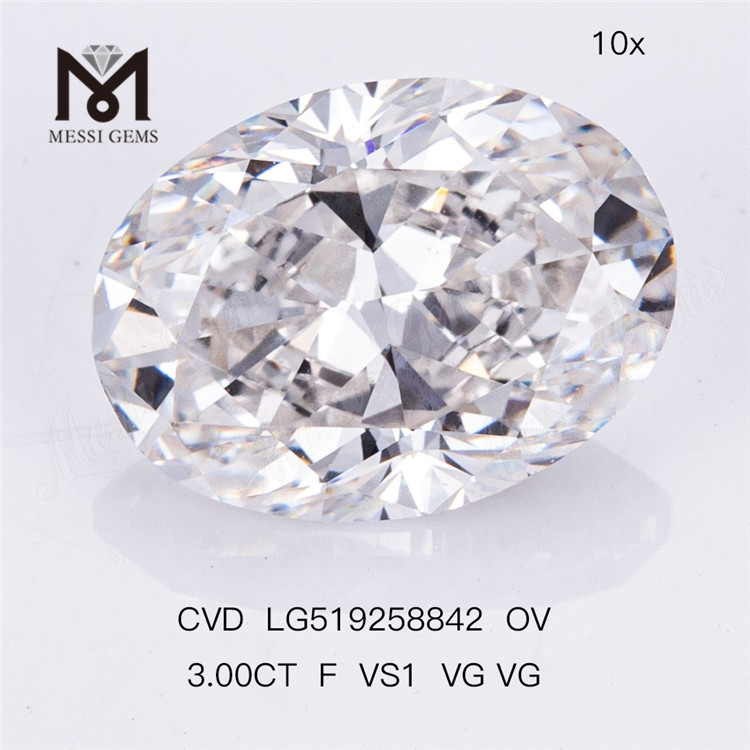 3ct F VS1 VG VG CVD IGI Diamante artificiale OVALE Alta qualità