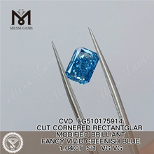 Diamante CVD da 1,04 carati RECTANTGLAR FANCY VIVID GREENISH BLUE SI1 VG VG diamante coltivato in laboratorio LG510175914 