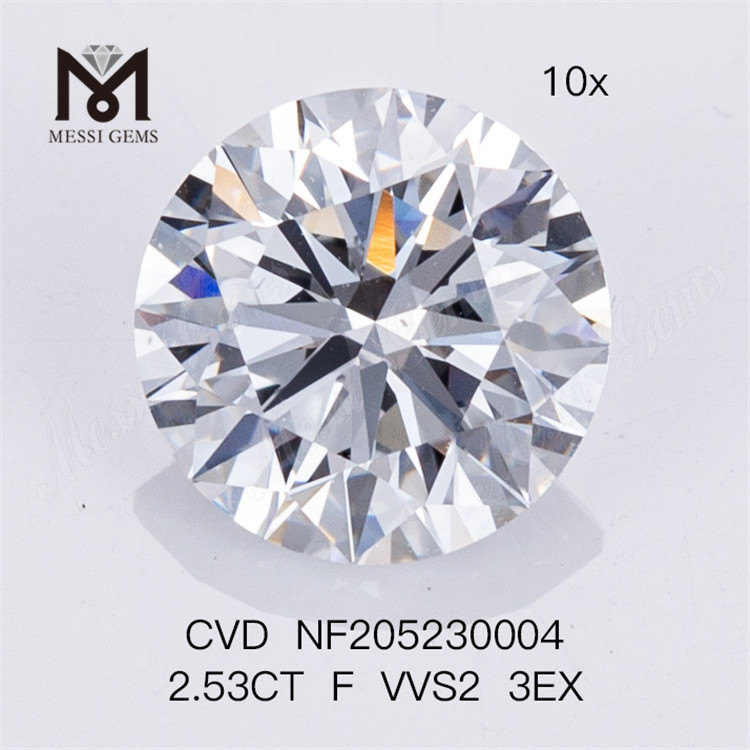 Diamanti fabbricati in fabbrica di forma rotonda da 2,53 ct F VVS2 3EX all'ingrosso