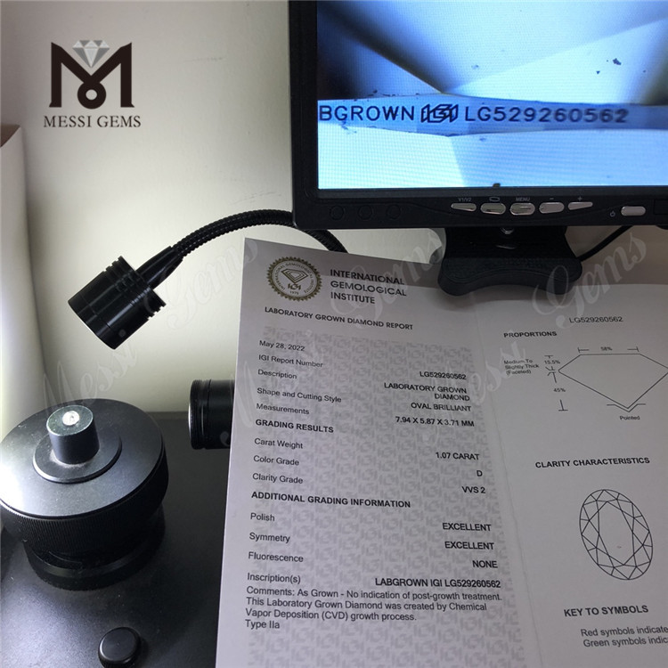 1.07ct D Vvs Lab Diamond OVAL Miglior diamante sciolto da laboratorio CVD