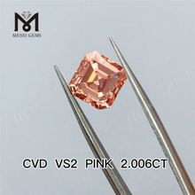 Prezzo all'ingrosso di diamanti coltivati ​​in laboratorio con taglio Asscher rosa da 2,006 carati Diamante rosa da laboratorio economico