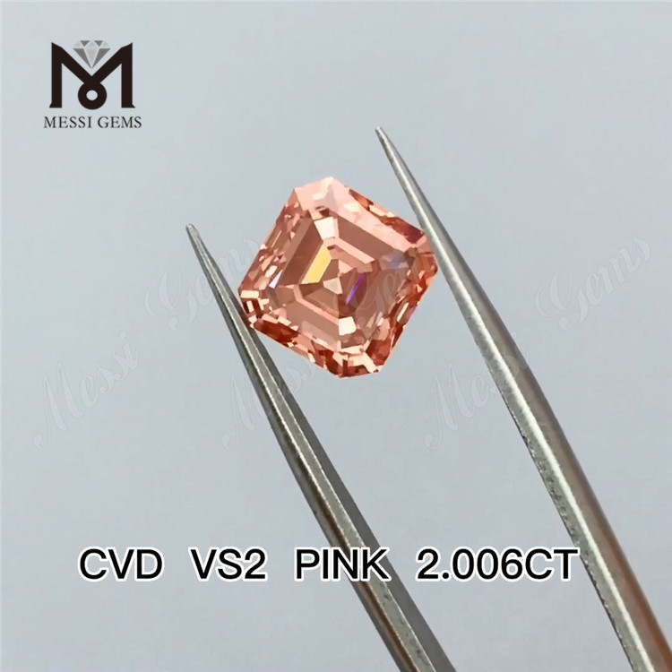 Prezzo all'ingrosso di diamanti coltivati ​​in laboratorio con taglio Asscher rosa da 2,006 carati Diamante rosa da laboratorio economico