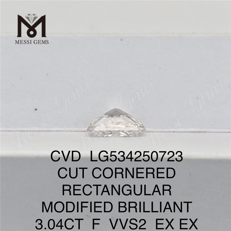3.04CT RETTANGOLARE taglio F VVS2 EX EX diamanti artificiali di alta qualità CVD LG534250723 