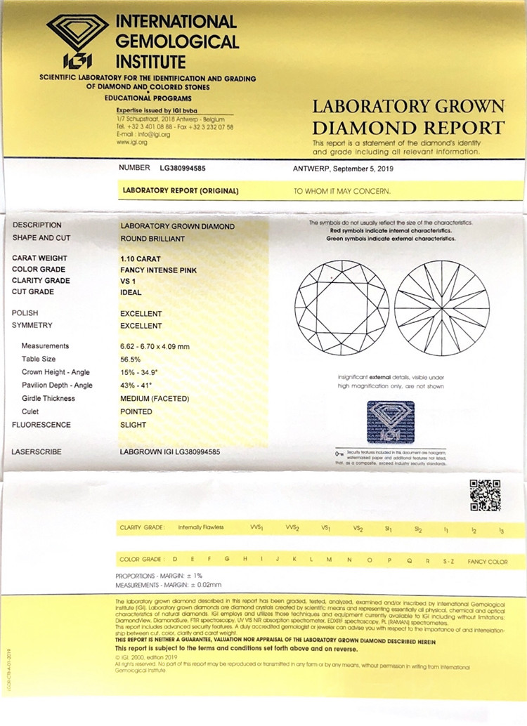 Fornitori di diamanti coltivati ​​in laboratorio da 1,1 ct rispetto a ct