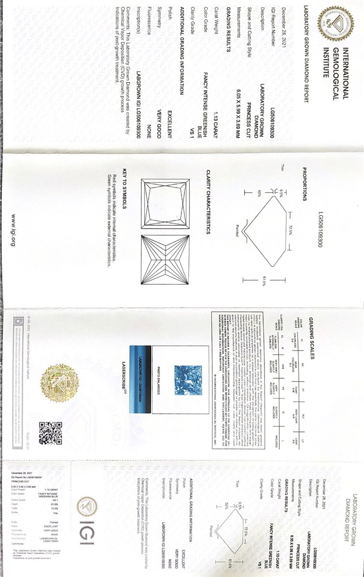 Produttore di diamanti coltivati ​​in laboratorio FIGB da 1,13 ct