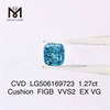 Diamante blu da 1,27 carati FIG taglio a cuscino VVS creato in laboratorio da 6,55 x 5,93 x 3,97 mm
