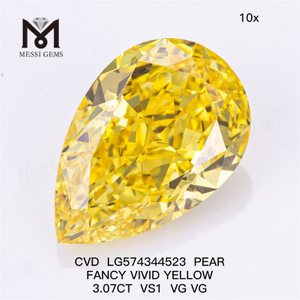 3.07CT VS1 VG VG PEAR Fancy Vivid Giallo Cvd Diamante CVD LG574344523 