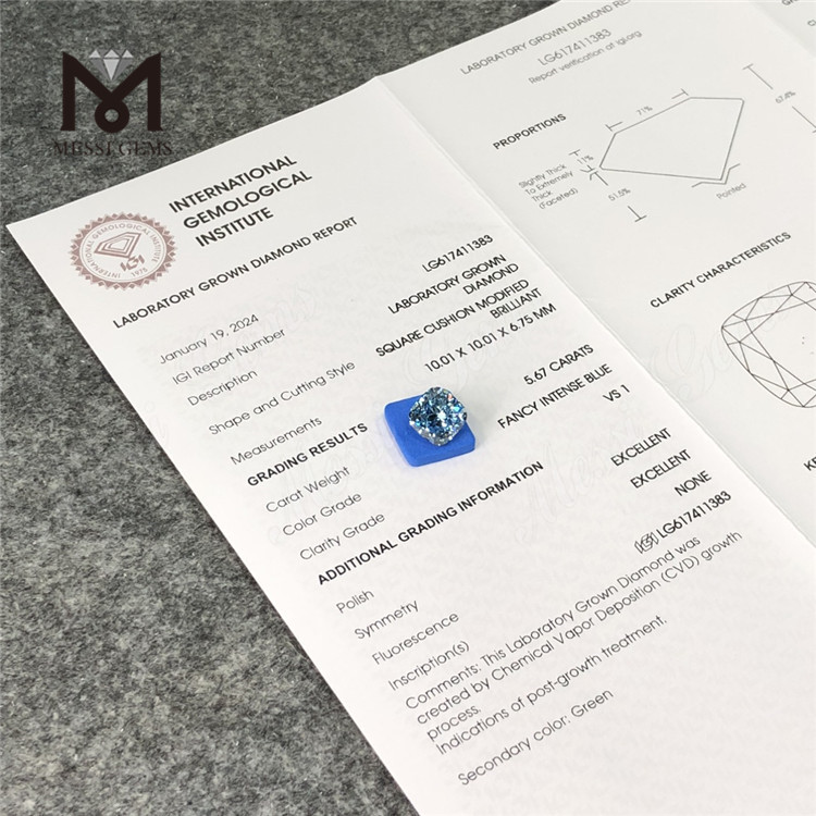 CUSCINO EX EX FANCY BLU INTENSO VS1 5,67CT CVD Lab Diamond LG617411383 