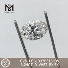 Prezzo all'ingrosso del diamante realizzato in laboratorio da 3,24CT OV D VVS2 CVD LG613376316丨Messigems