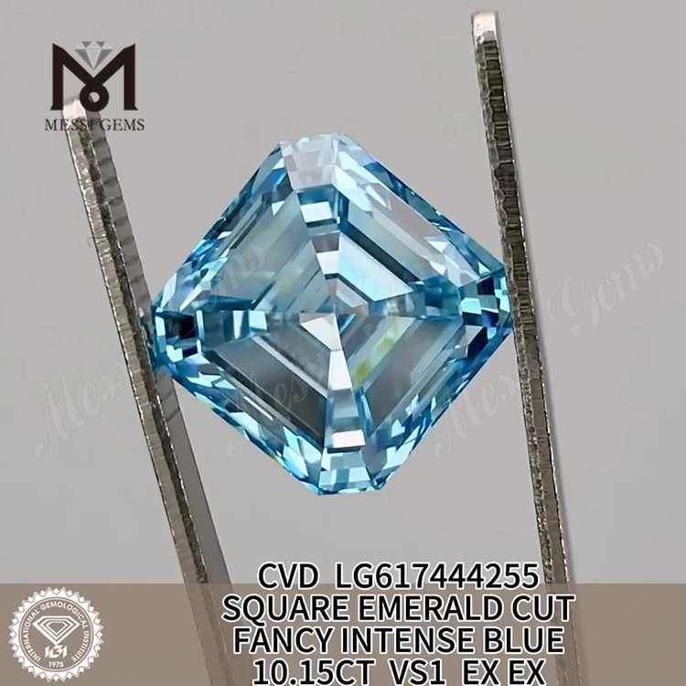 Costo dei diamanti artificiali da 10,15 CT VS1 FANCY INTENSE BLUE SQUARE SMERALDO 丨Messigems CVD LG617444255