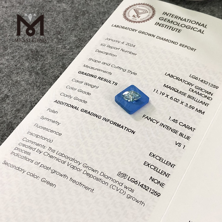 1.45CT MQ FANCY INTENSE BLUE VS1 diamanti cvd in vendita CVD LG614321259丨Messigems