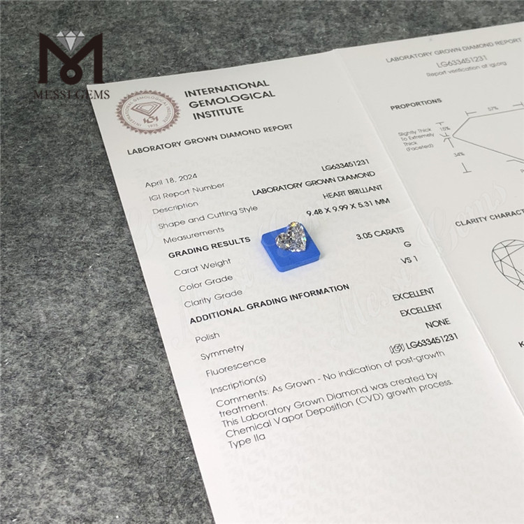 3.05CT G VS1 HS CVD diamanti realizzati in laboratorio all'ingrosso LG633451231丨Messigems 