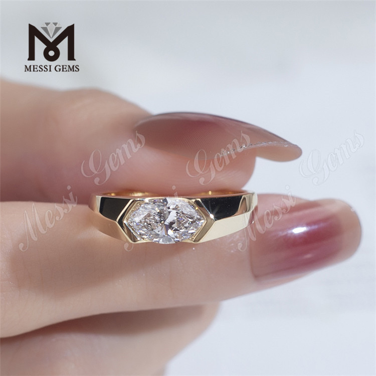 Anello di fidanzamento taglio marquise in oro bianco 18 carati con diamante coltivato in laboratorio