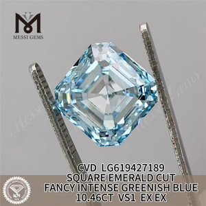 SMERALDO QUADRATO Lab Diamond FANCY INTENSO BLU VERDAstro VS1 CVD LG619427189丨Messigems da 10,46CT 