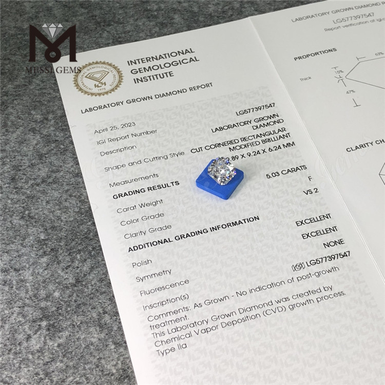 5.03ct rettangolare F vs2 EX EX Diamond simulato CVD LG577397547