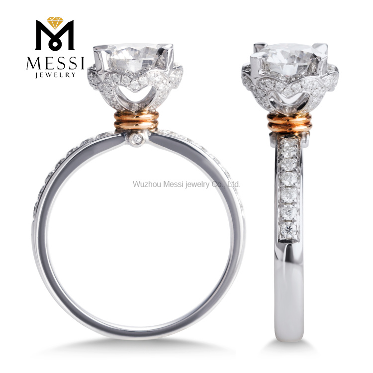 Messi Gold Jewelry 14K Anello in moissanite in oro bianco per le donne