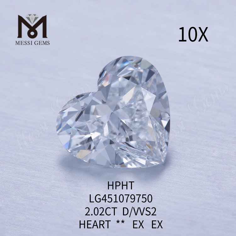 Diamanti da laboratorio HTHP BRILLIANT CUORE D VVS2 2.02 carati