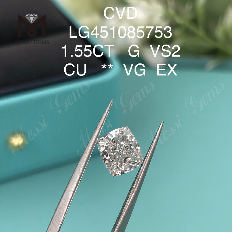 1,55 carati g vs2 cvd prezzo di fabbrica del diamante coltivato in laboratorio con taglio a cuscino